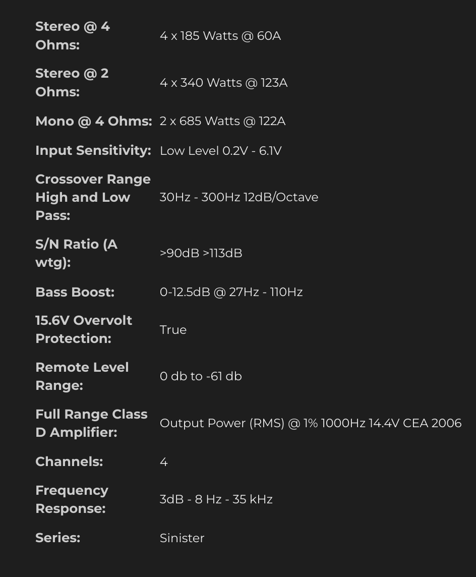 Sinister-SDX4 | Wet Sounds 4 Channel Marine Amplifier