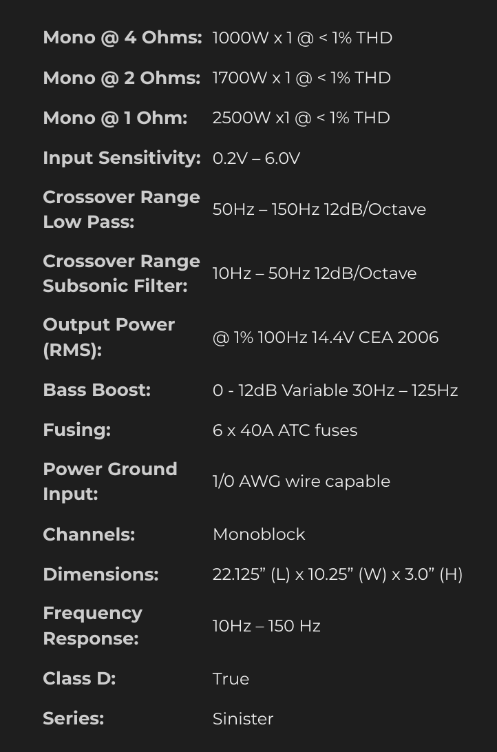 Sinister-SDX2500 | Wet Sounds Class-D Monoblock Subwoofer Marine Amplifier